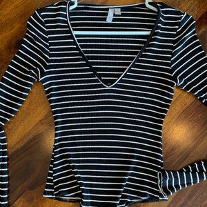 V-Neck Striped Body Suit